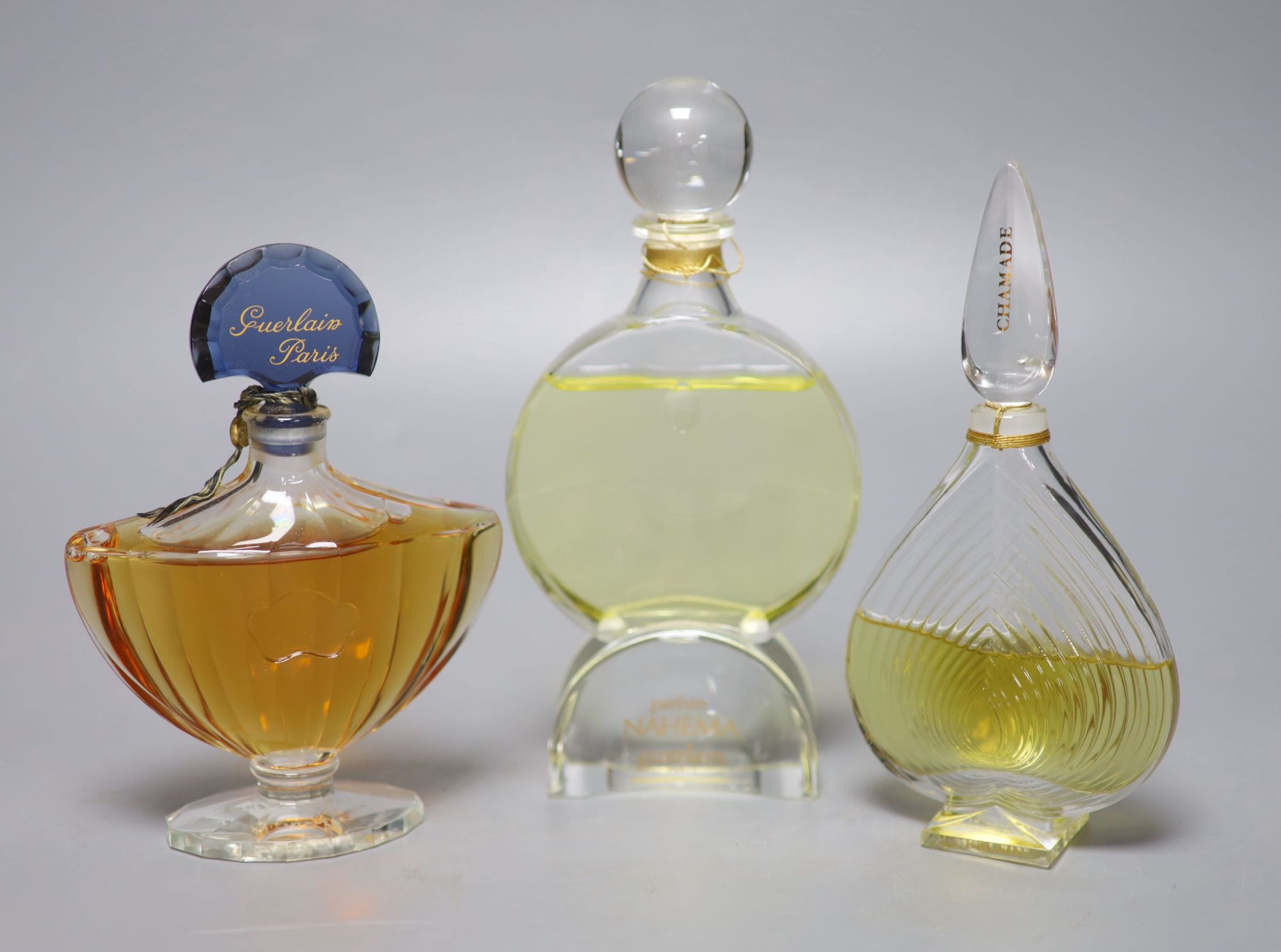 Three Guerlain advertising display dummy factices; Chamade Nahema and Shalimar (foot chipped), tallest 21cm